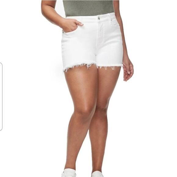 Good American Bombshell Cutoff Denim Shorts White 12/31 High Rise Distressed - Picture 1 of 6